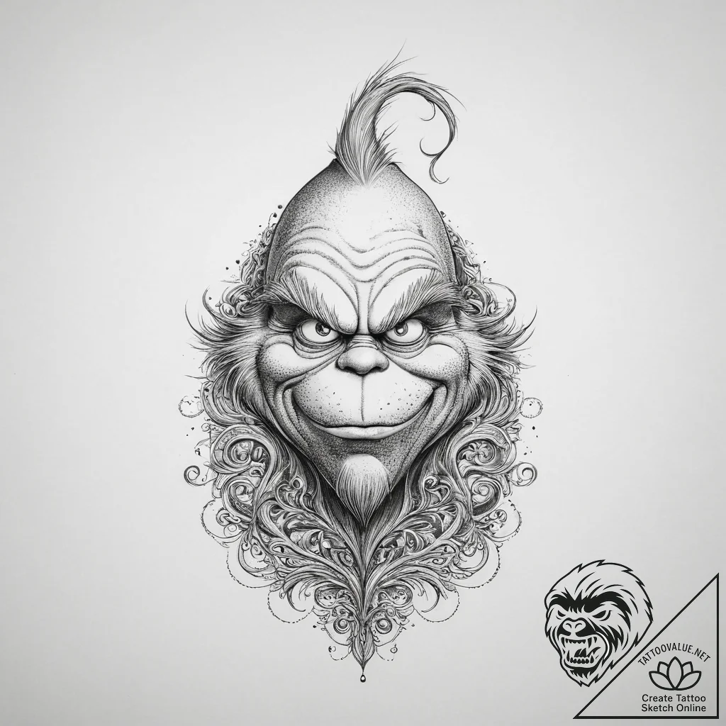 Tattoo sketch the grinch with a tail, concept... - tattoo sketch (№1756629818_0, 31.08.2025 08:43) — tattoovalue.net