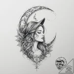 Tattoo sketch crescent moon with a witch, tat… – tattoo sketch (№1756630221_0, 31.08.2025 08:50) — tattoovalue.net