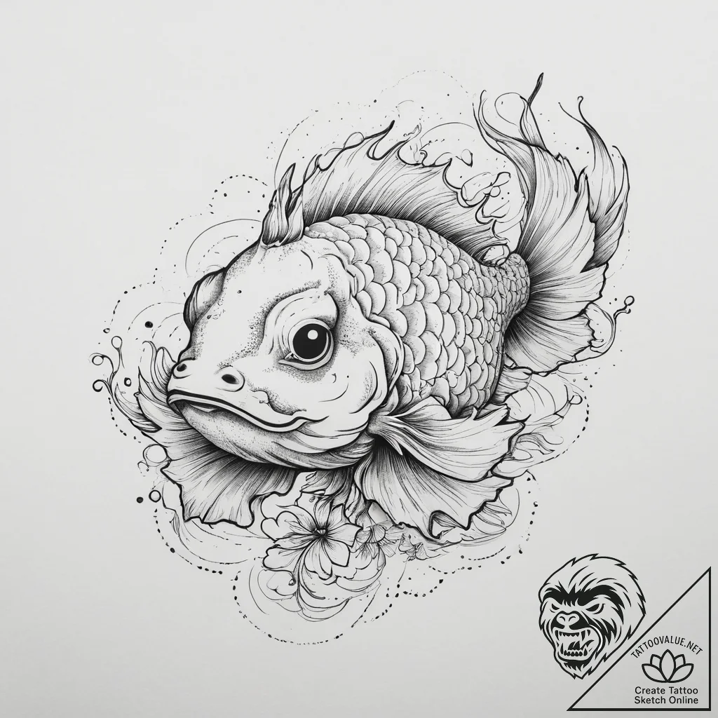Tattoo sketch frogfish, tattoo line art, blac... - tattoo sketch (№1756632633_0, 31.08.2025 09:30) — tattoovalue.net