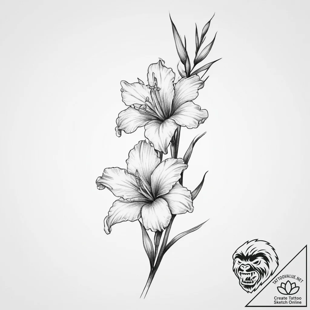 Tattoo sketch gladiolus, ink illustration for... - tattoo sketch (№1756635841_0, 31.08.2025 10:24) — tattoovalue.net