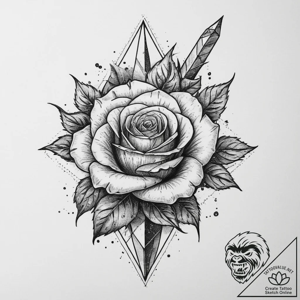 Tattoo sketch old school кинжал с розой, conc... - tattoo sketch (№1756636843_0, 31.08.2025 10:40) — tattoovalue.net