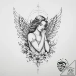 Tattoo sketch angel with a flower, tattoo ske… – tattoo sketch (№1756637847_0, 31.08.2025 10:57) — tattoovalue.net