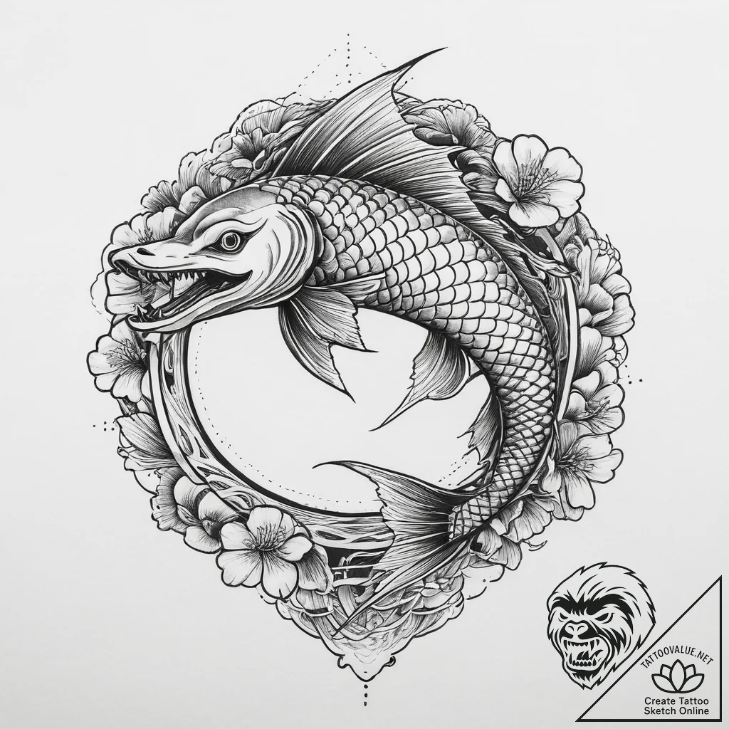 Tattoo sketch puns a barracuda that says "i'm... - tattoo sketch (№1756640656_0, 31.08.2025 11:44) — tattoovalue.net