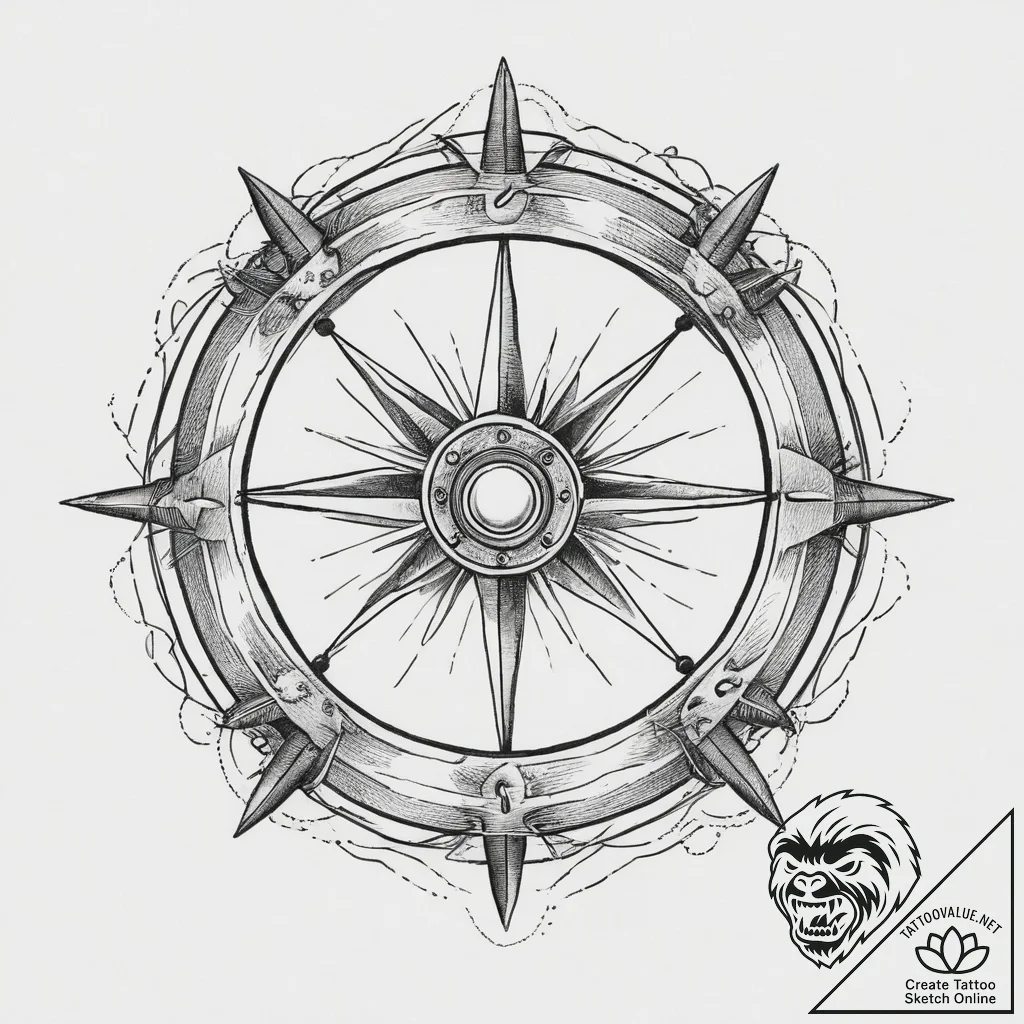 Tattoo sketch sailor ship's wheel, tattoo ske... - tattoo sketch (№1756641662_0, 31.08.2025 12:01) — tattoovalue.net