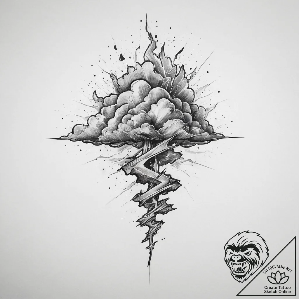 Tattoo sketch storm cloud with lightning, art... - tattoo sketch (№1756644479_0, 31.08.2025 12:47) — tattoovalue.net