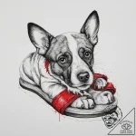 Tattoo sketch slipper with a dog, concept art… – tattoo sketch (№1756645278_0, 31.08.2025 13:01) — tattoovalue.net