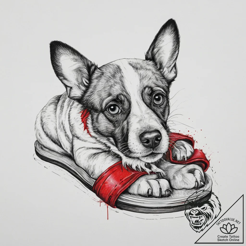 Tattoo sketch slipper with a dog, concept art... - tattoo sketch (№1756645278_0, 31.08.2025 13:01) — tattoovalue.net