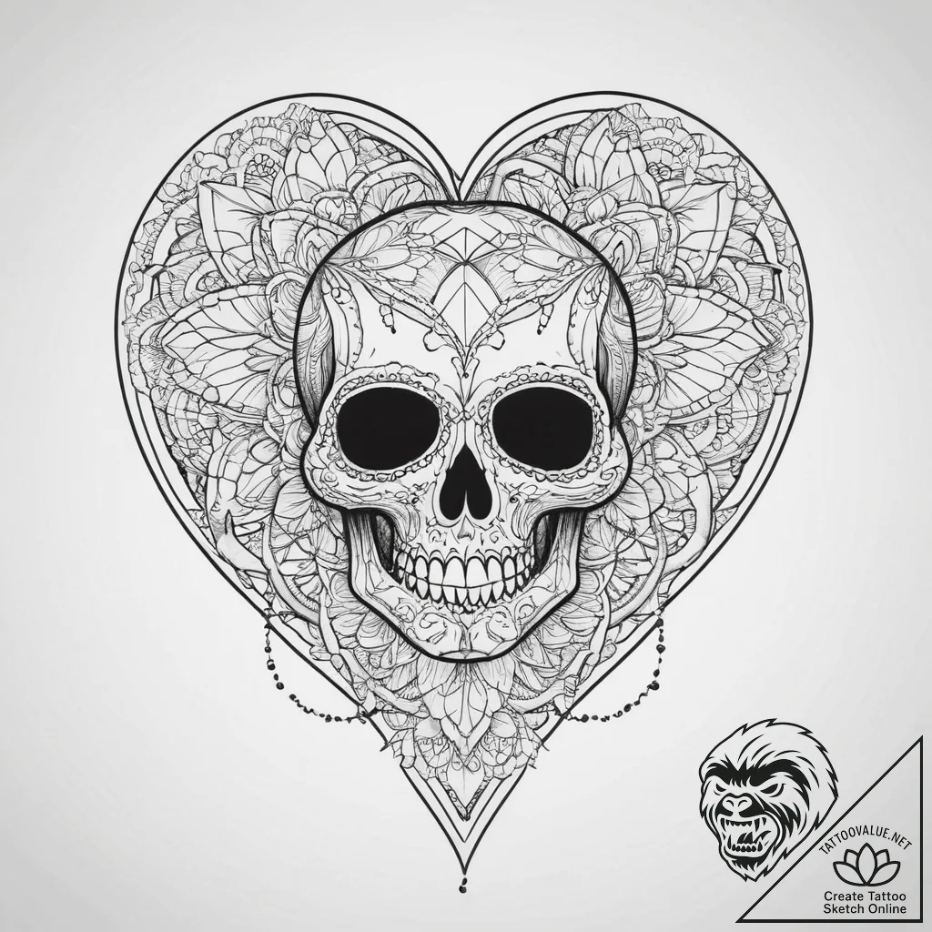 Tattoo sketch череп с кружевом и сердцем, tat... - tattoo sketch (№1756649901_0, 31.08.2025 14:18) — tattoovalue.net