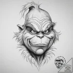 Tattoo sketch the grinch with a feather, ink… – tattoo sketch (№1756651717_0, 31.08.2025 14:48) — tattoovalue.net