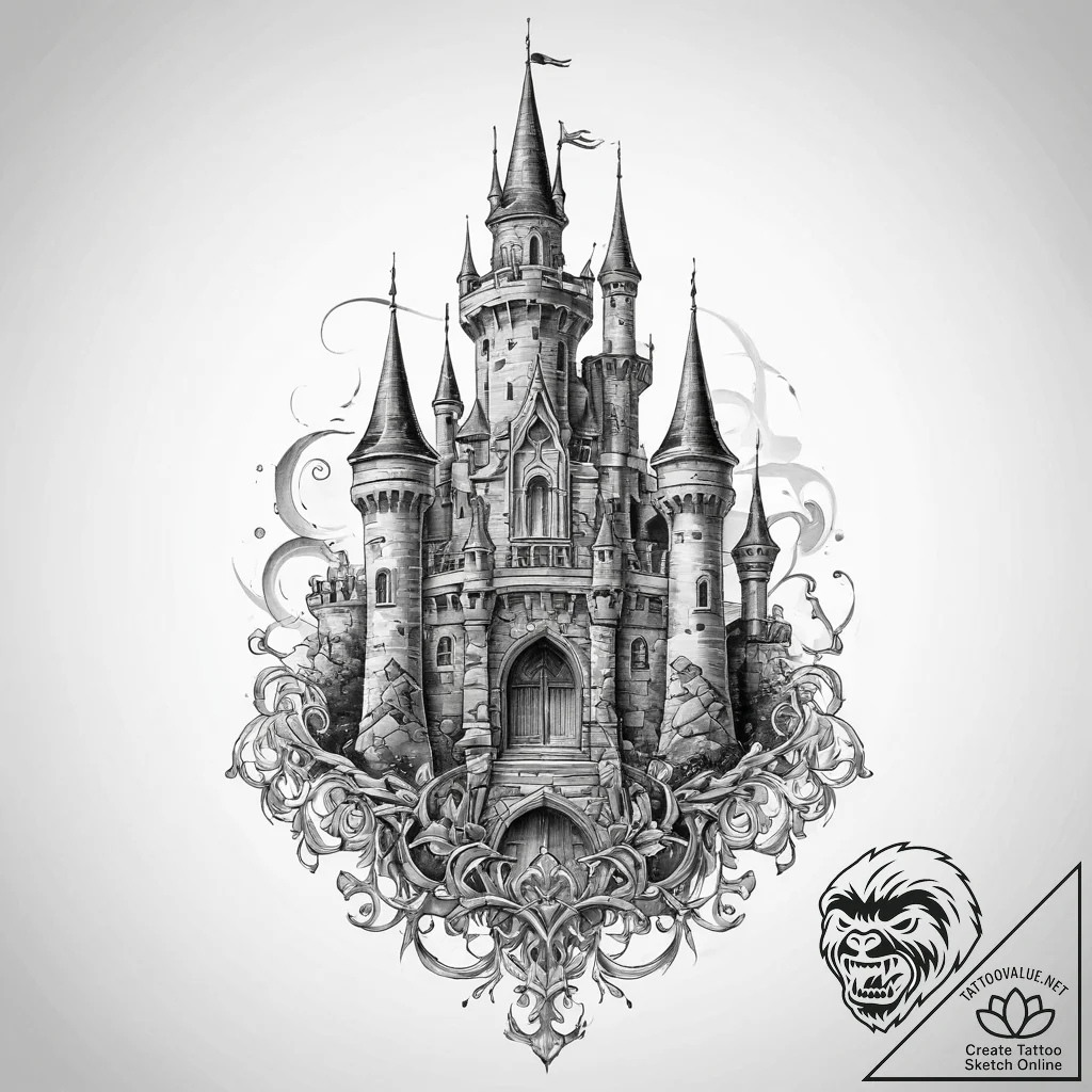 Tattoo sketch castle, concept art for tattoo,... - tattoo sketch (№1756652119_0, 31.08.2025 14:55) — tattoovalue.net