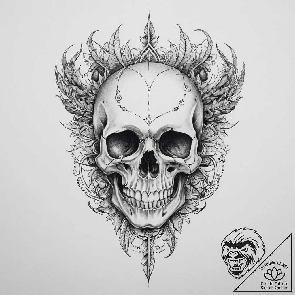 Tattoo sketch череп с уроборосом - tattoo sketch (№1756653324_0, 31.08.2025 15:15) — tattoovalue.net