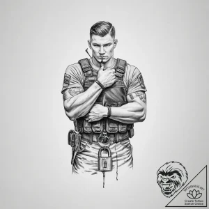 Tattoo sketch soldier with a lock – tattoo sketch (№1756654523_0, 31.08.2025 15:35) — tattoovalue.net