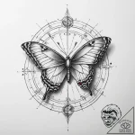 Tattoo sketch sundial with a butterfly – tattoo sketch (№1756654721_0, 31.08.2025 15:38) — tattoovalue.net
