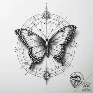 Tattoo sketch sundial with a butterfly – tattoo sketch (№1756654721_0, 31.08.2025 15:38) — tattoovalue.net