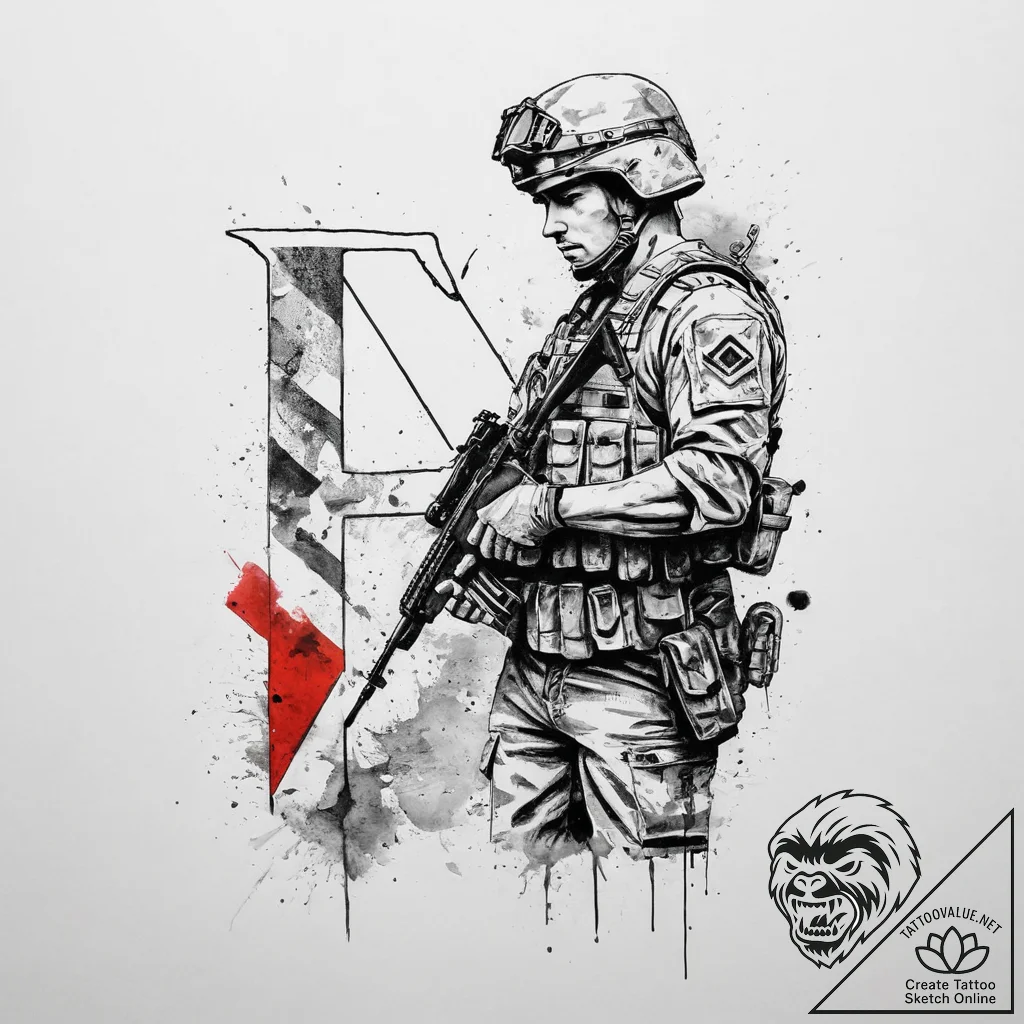 Tattoo sketch soldier with a letter, ink illu... - tattoo sketch (№1756656135_0, 31.08.2025 16:02) — tattoovalue.net