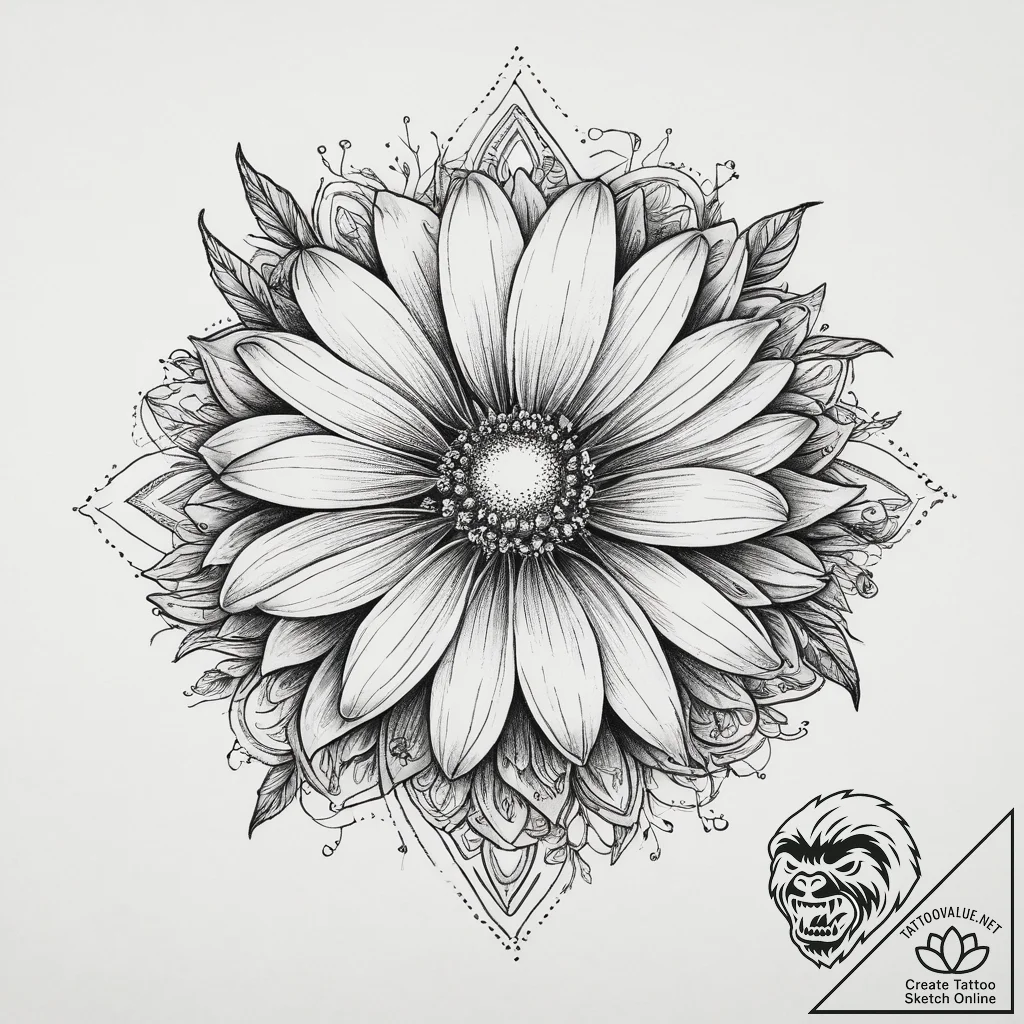 Tattoo sketch shasta daisy, tattoo flash shee... - tattoo sketch (№1756656337_0, 31.08.2025 16:05) — tattoovalue.net