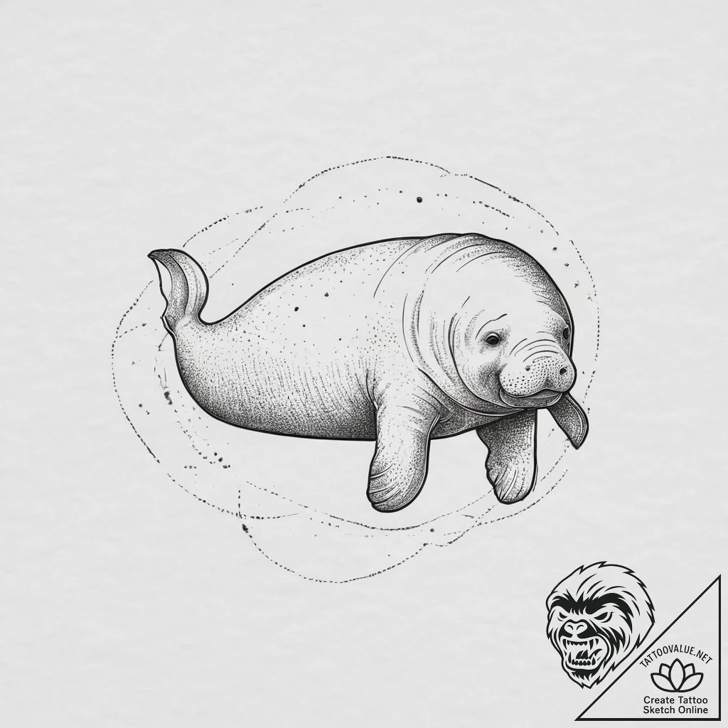 Tattoo sketch manatee, tattoo flash sheet des... - tattoo sketch (№1756657344_0, 31.08.2025 16:22) — tattoovalue.net