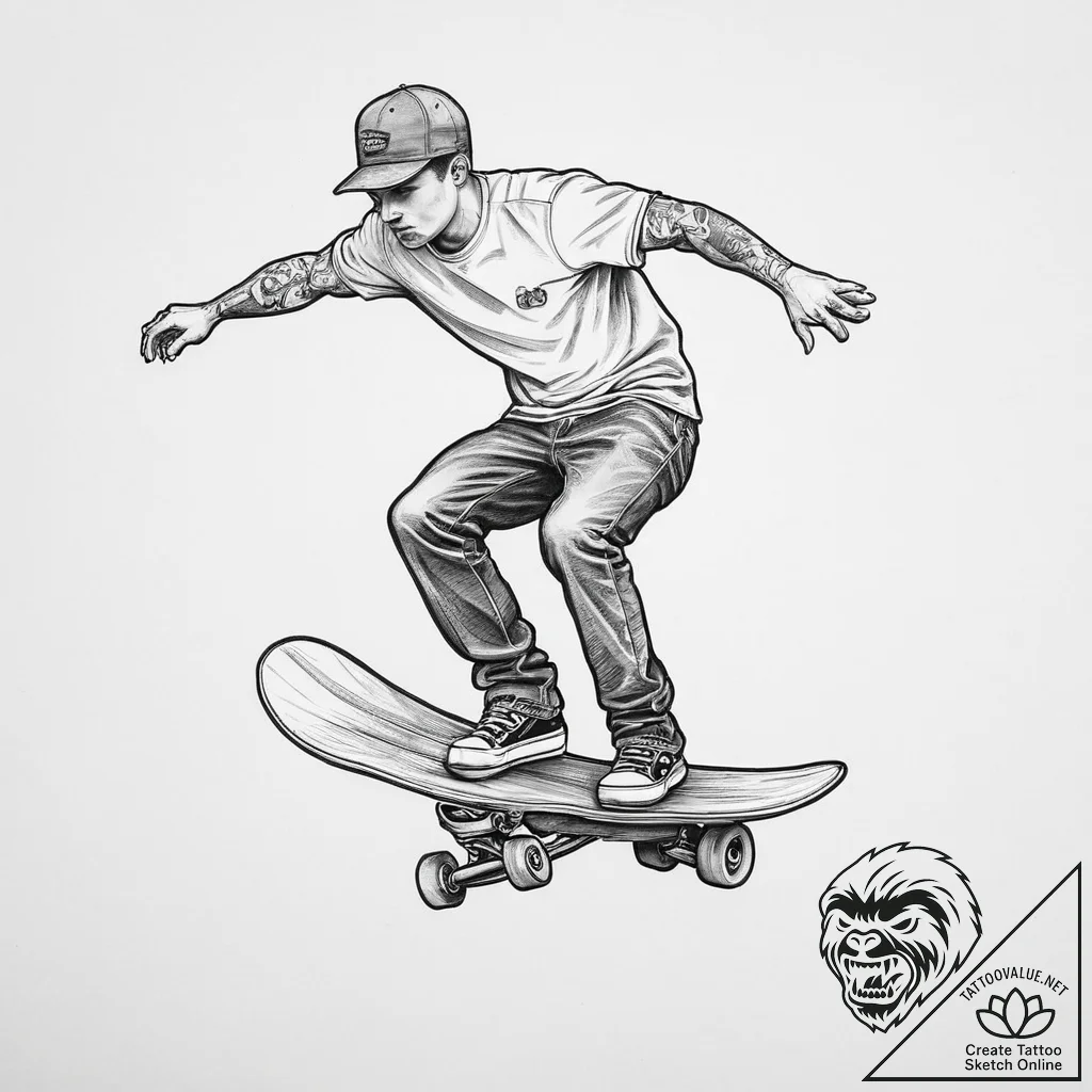 Tattoo sketch skateboarding person on a ramp,... - tattoo sketch (№1756659744_0, 31.08.2025 17:02) — tattoovalue.net