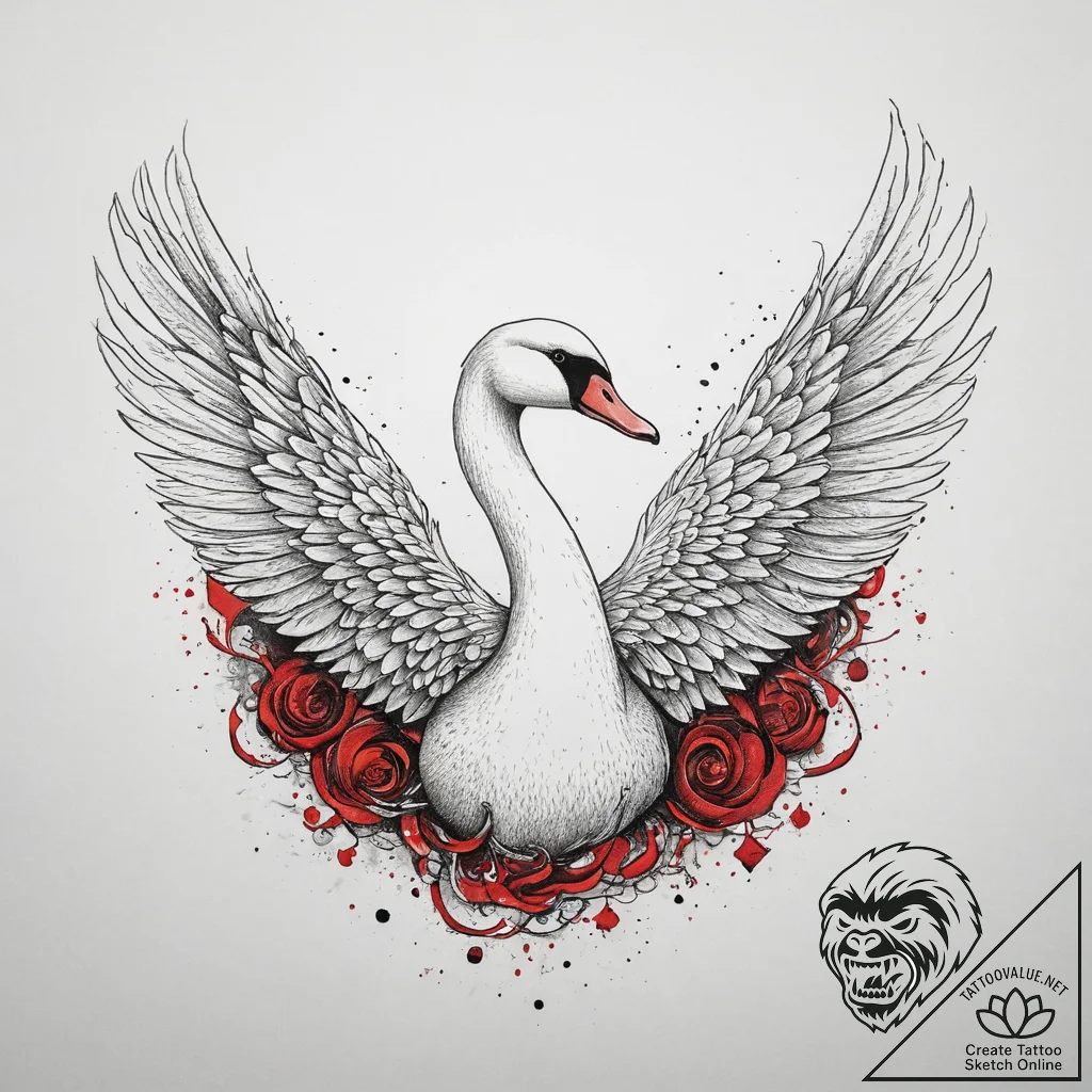 Tattoo sketch the swan princess with a wing,... - tattoo sketch (№1756660141_0, 31.08.2025 17:09) — tattoovalue.net