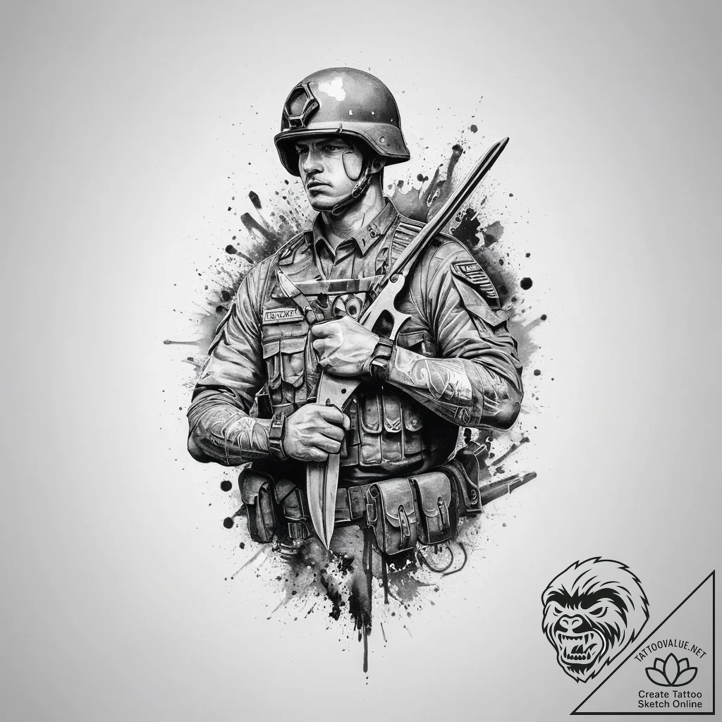 Tattoo sketch soldier with a scissors, tattoo... - tattoo sketch (№1756662555_0, 31.08.2025 17:49) — tattoovalue.net