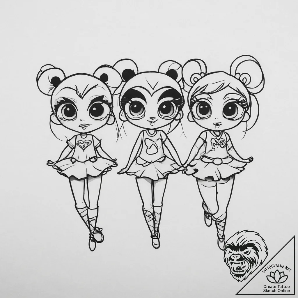 Tattoo sketch the powerpuff girls trio - tattoo sketch (№1756662956_0, 31.08.2025 17:55) — tattoovalue.net