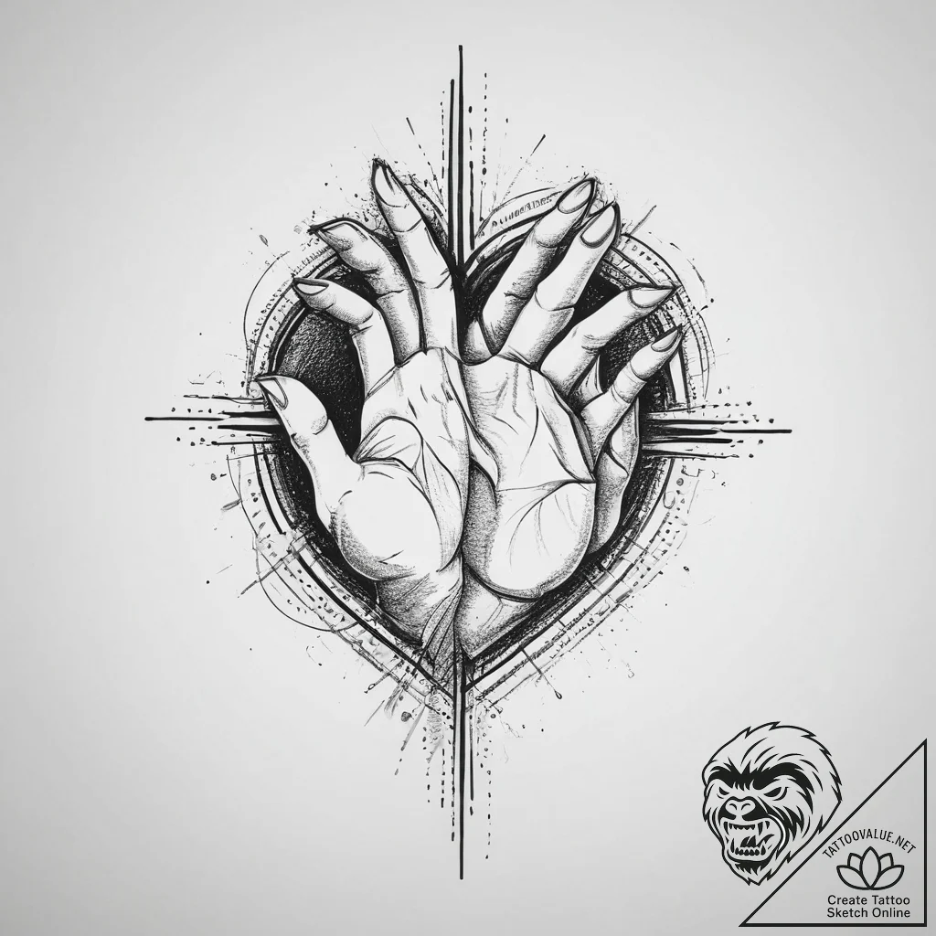 Tattoo sketch hands with a heart, tattoo draw... - tattoo sketch (№1756663555_0, 31.08.2025 18:05) — tattoovalue.net