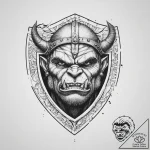 Tattoo sketch orc with a shield, ink illustra… – tattoo sketch (№1756664544_0, 31.08.2025 18:22) — tattoovalue.net