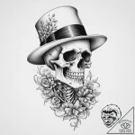 Tattoo sketch skeleton with a hat, tattoo lin… – tattoo sketch (№1756664741_0, 31.08.2025 18:25) — tattoovalue.net