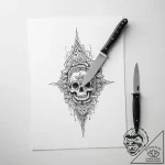 Tattoo sketch cutting board with a knife – tattoo sketch (№1756665735_0, 31.08.2025 18:42) — tattoovalue.net