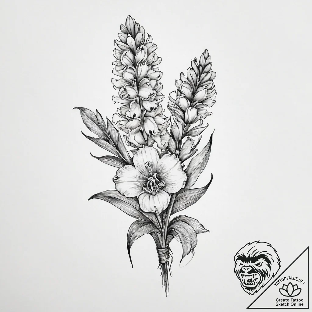 Tattoo sketch hyacinth - tattoo sketch (№1756665931_0, 31.08.2025 18:45) — tattoovalue.net