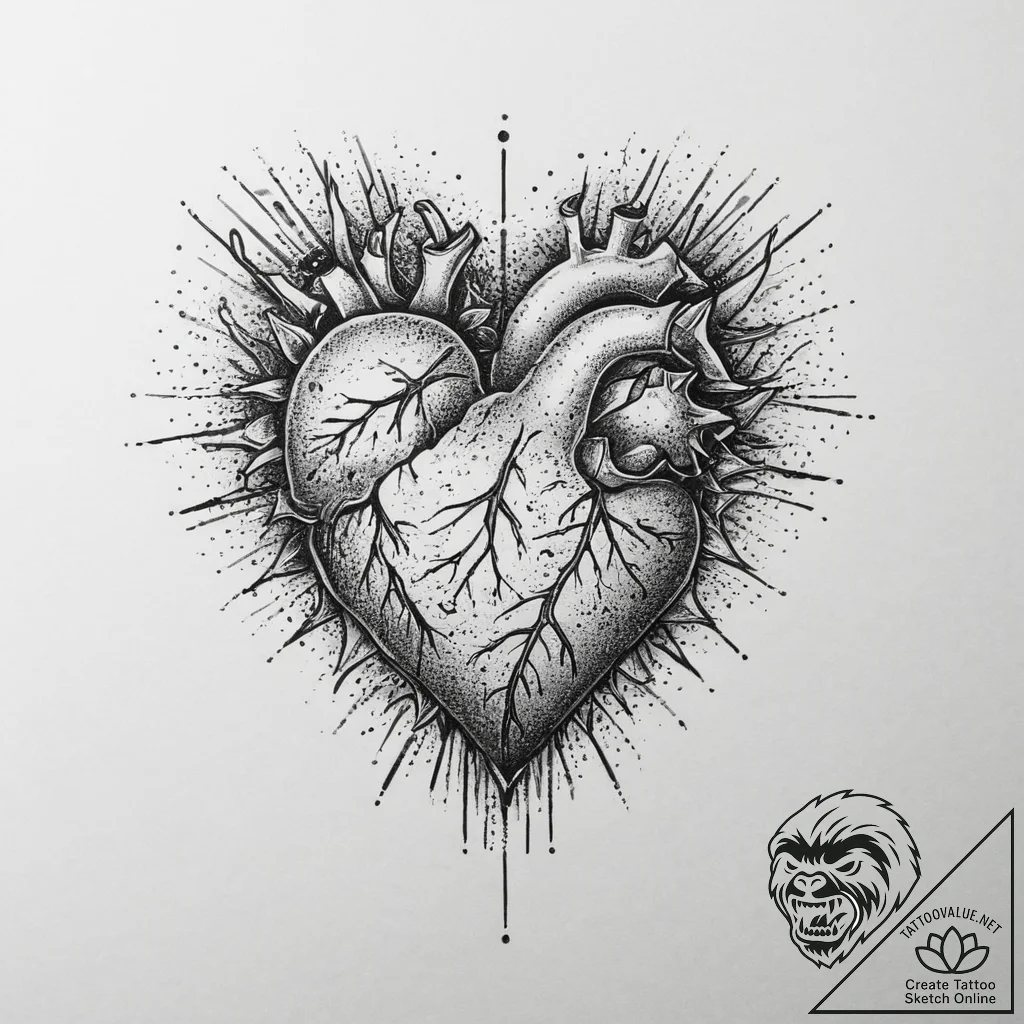 Tattoo sketch heart, ink illustration for tat... - tattoo sketch (№1756666725_0, 31.08.2025 18:58) — tattoovalue.net