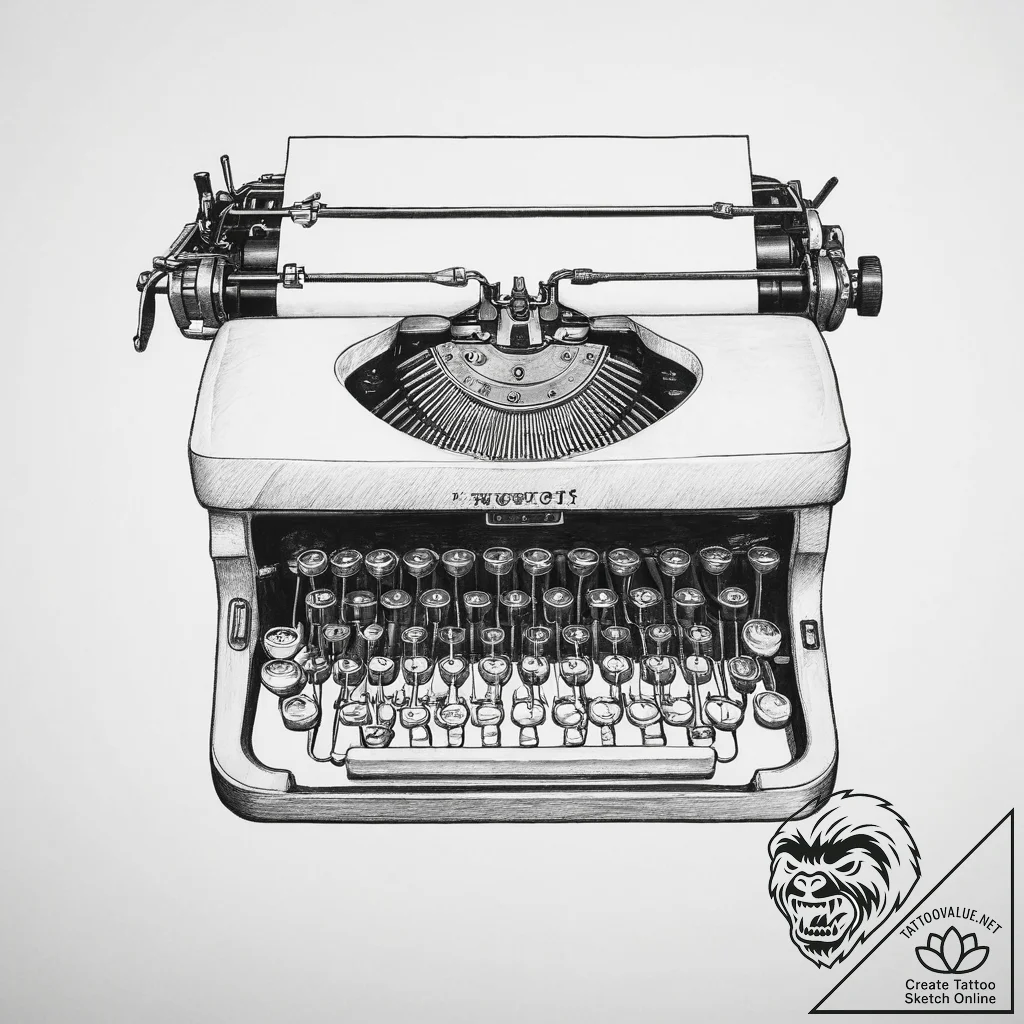 Tattoo sketch writer typewriter - tattoo sketch (№1756667934_0, 31.08.2025 19:18) — tattoovalue.net