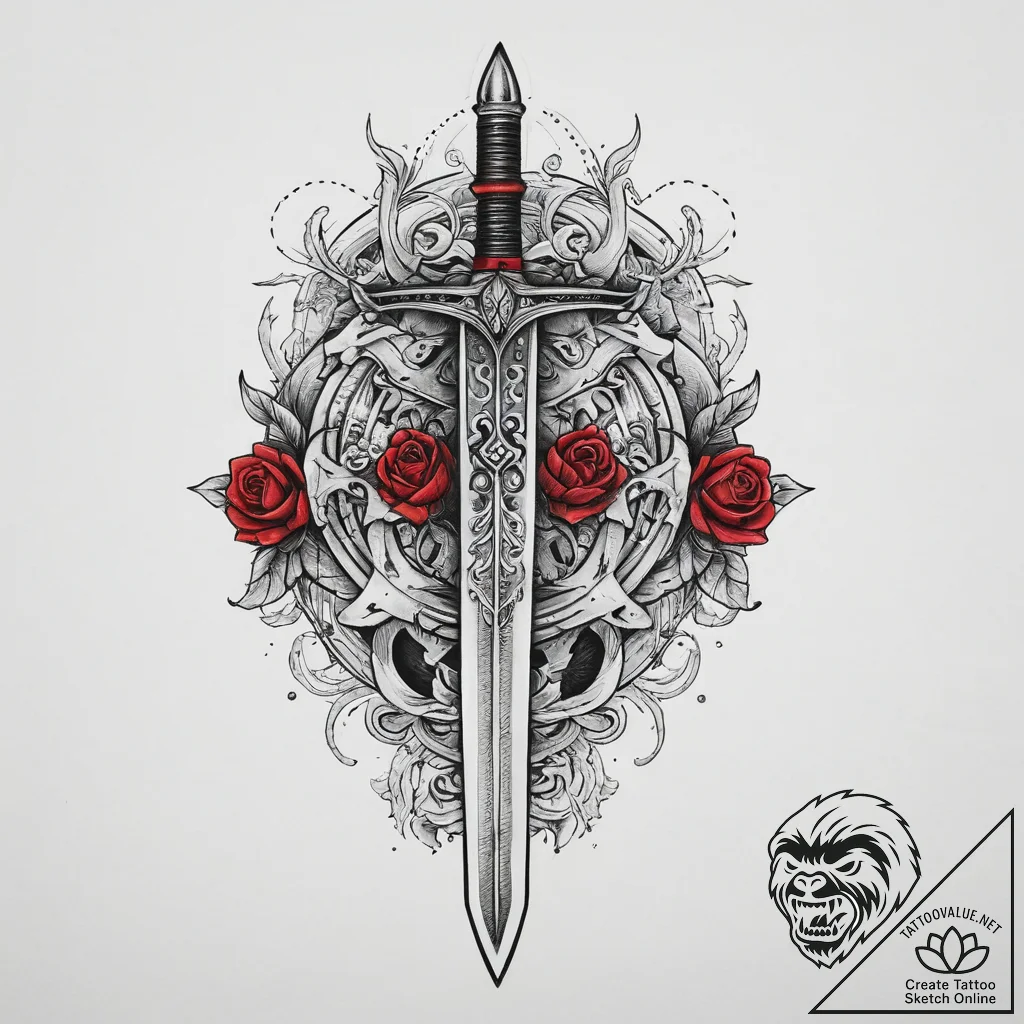 Tattoo sketch sword hilt, ink illustration fo... - tattoo sketch (№1756668335_0, 31.08.2025 19:25) — tattoovalue.net