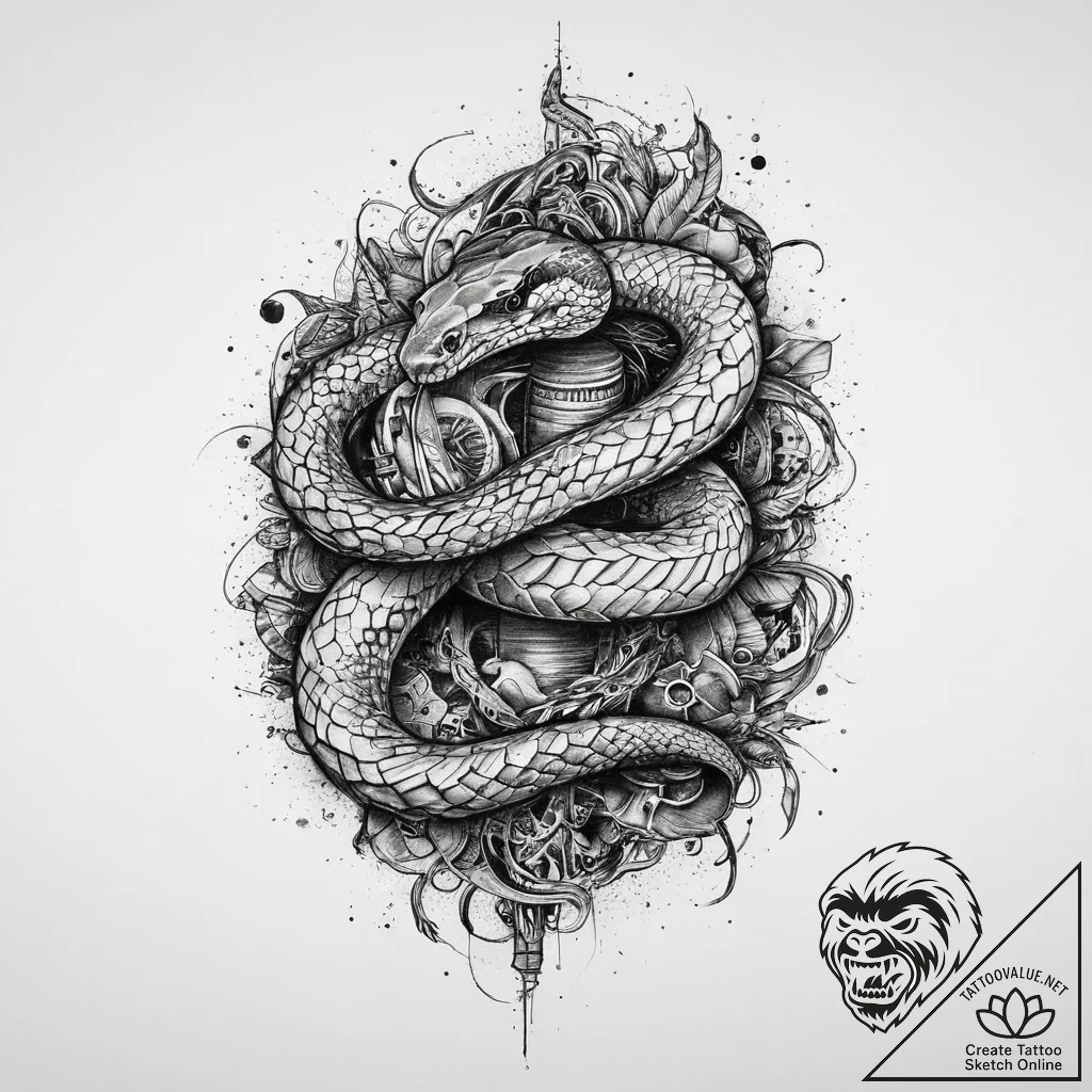 Tattoo sketch cosmic snake, tattoo line art,... - tattoo sketch (№1756670340_0, 31.08.2025 19:59) — tattoovalue.net