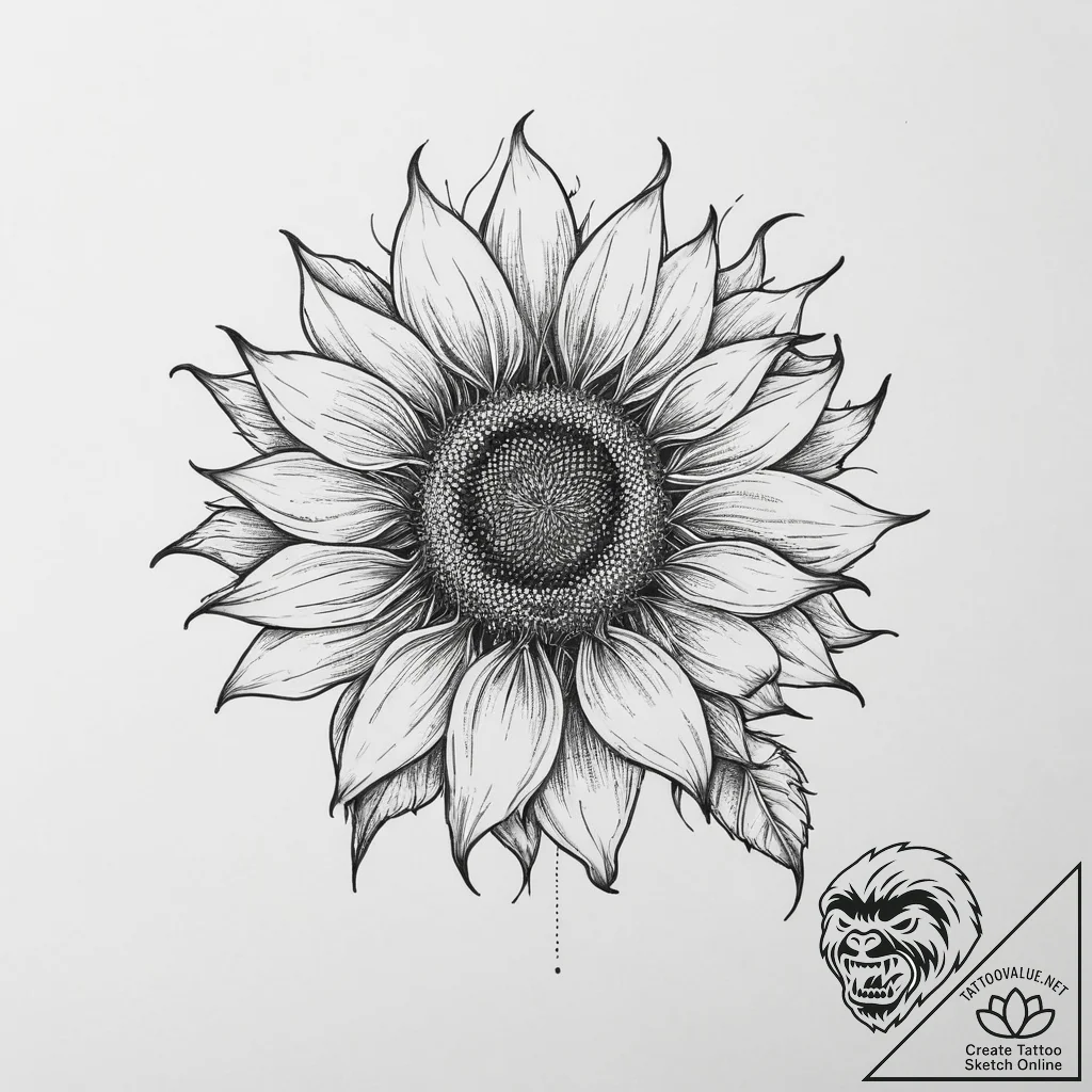 Tattoo sketch sunflower, tattoo line art, on... - tattoo sketch (№1756671147_0, 31.08.2025 20:12) — tattoovalue.net