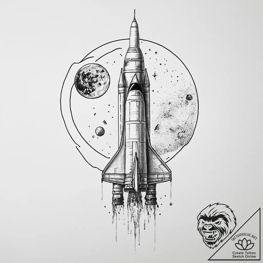 Tattoo sketch apollo 11 spacecraft with the m... - tattoo sketch (№1756673553_0, 31.08.2025 20:52) — tattoovalue.net