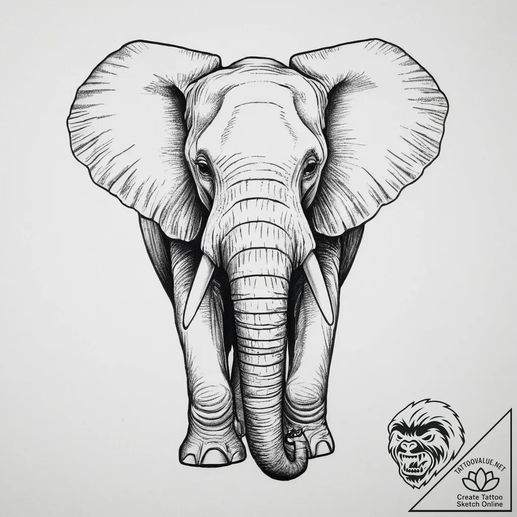 Tattoo sketch loxodon trunk, ink illustration... - tattoo sketch (№1756674732_0, 31.08.2025 21:12) — tattoovalue.net