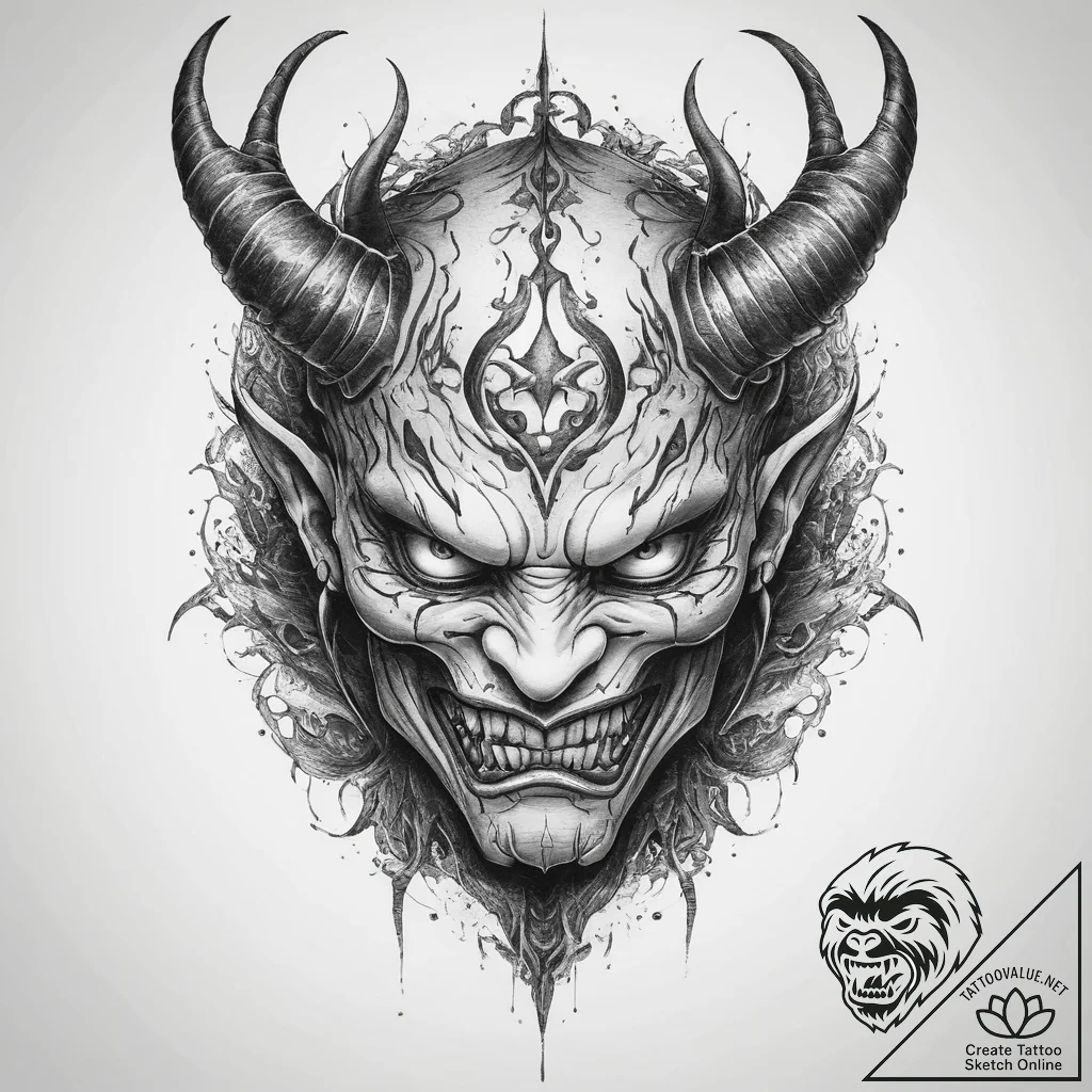 Tattoo sketch irezumi демон они - tattoo sketch (№1756675125_0, 31.08.2025 21:18) — tattoovalue.net