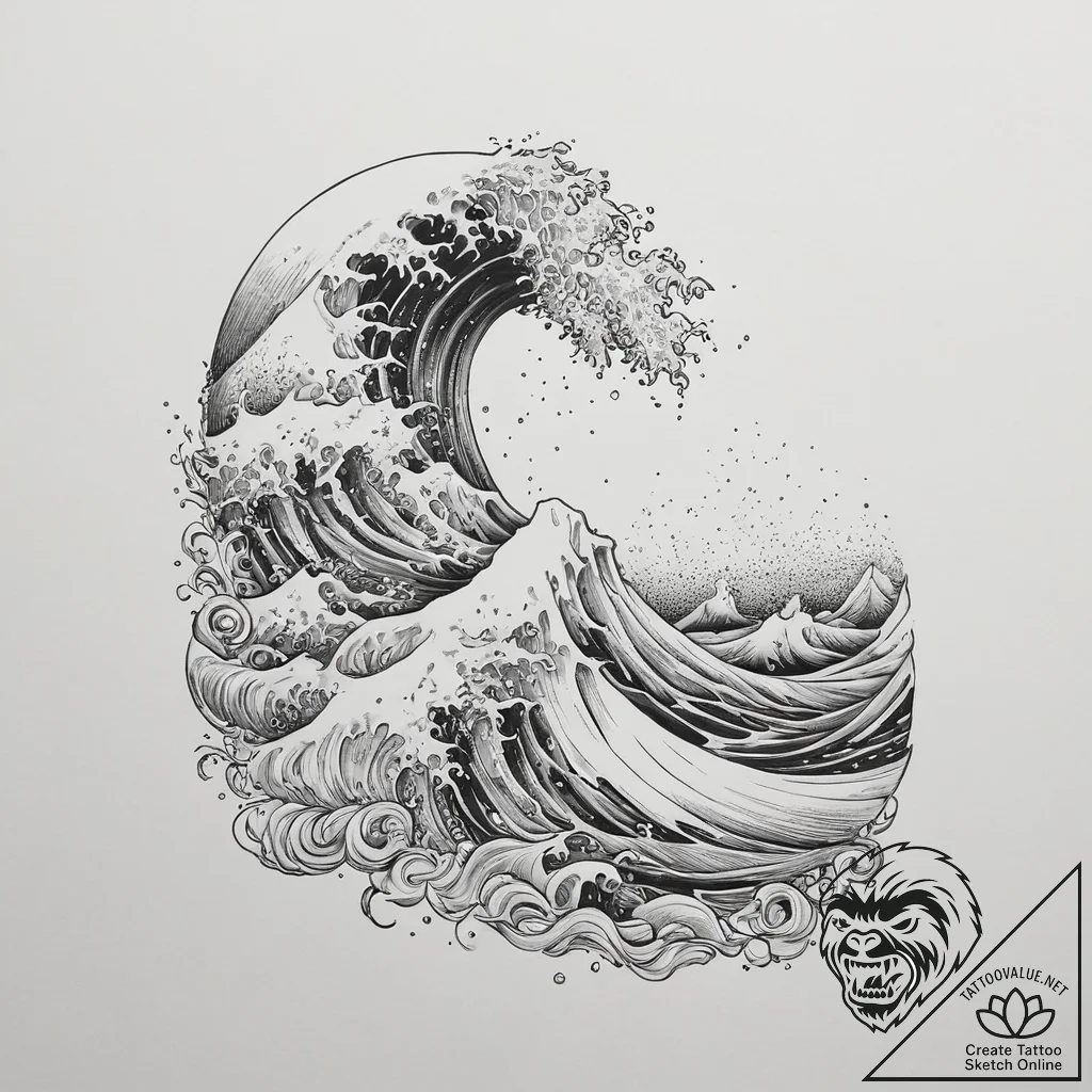 Tattoo sketch ocean wave crash, tattoo drawin... - tattoo sketch (№1756676301_0, 31.08.2025 21:38) — tattoovalue.net