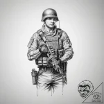 Tattoo sketch soldier with a key – tattoo sketch (№1756677677_0, 31.08.2025 22:01) — tattoovalue.net