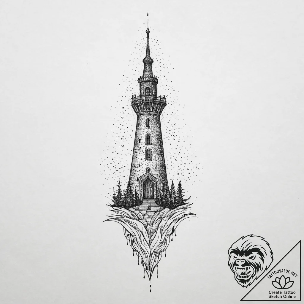 Tattoo sketch spire, tattoo line art, dotwork... - tattoo sketch (№1756678266_0, 31.08.2025 22:11) — tattoovalue.net