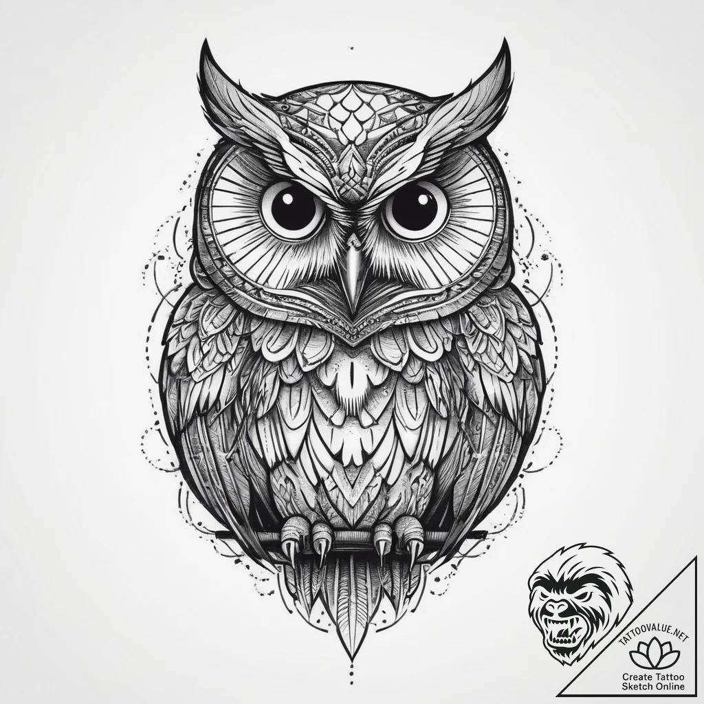 Tattoo sketch owl tattoo, ink illustration fo... - tattoo sketch (№1756679836_0, 31.08.2025 22:37) — tattoovalue.net