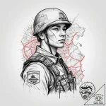 Tattoo sketch soldier with a map, ink illustr… – tattoo sketch (№1756681602_0, 31.08.2025 23:06) — tattoovalue.net