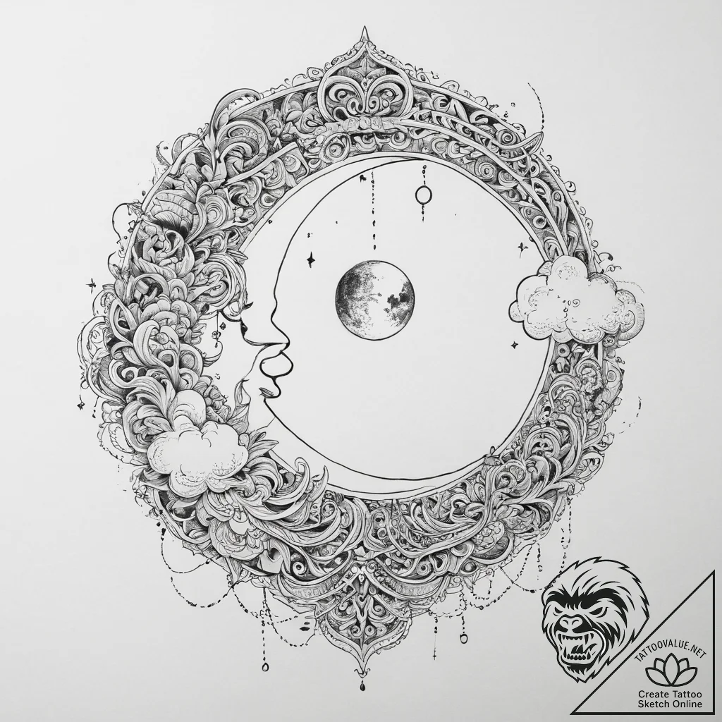 Tattoo sketch cloud with a moon, artistic tat... - tattoo sketch (№1756682191_0, 31.08.2025 23:16) — tattoovalue.net
