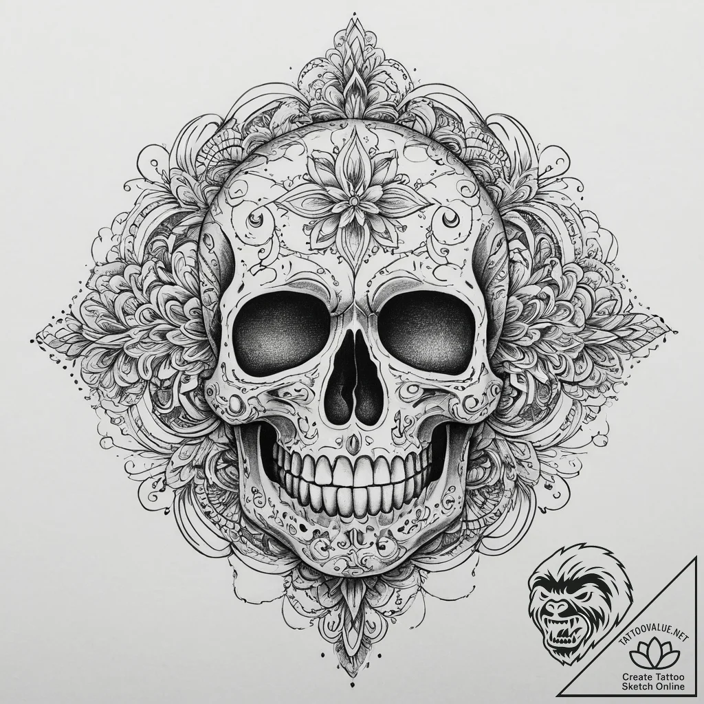 Tattoo sketch skull, ink illustration for tat... - tattoo sketch (№1756682387_0, 31.08.2025 23:19) — tattoovalue.net