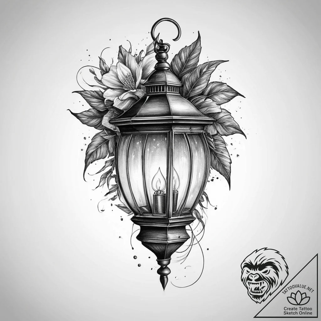 Tattoo sketch lantern with a plant inside, ar... - tattoo sketch (№1756682584_0, 31.08.2025 23:23) — tattoovalue.net
