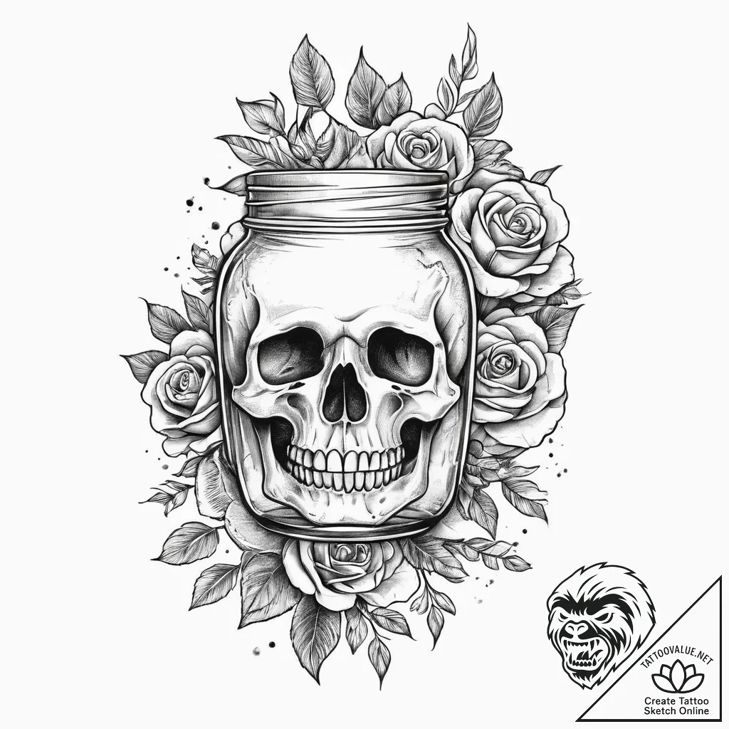 Tattoo sketch jam jar, ink illustration for t... - tattoo sketch (№1756684572_0, 31.08.2025 23:56) — tattoovalue.net