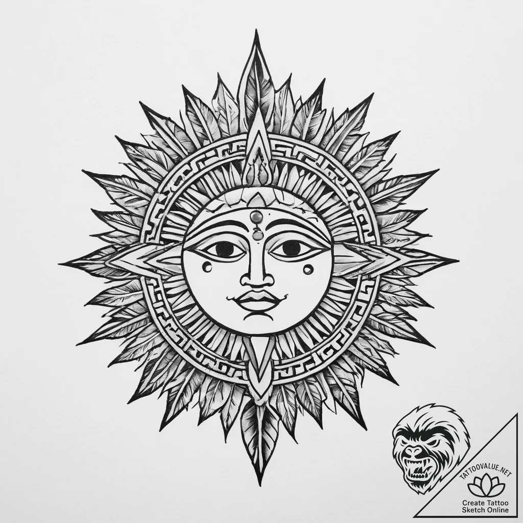 Tattoo sketch aztec sun stone - tattoo sketch (№1756689540_0, 01.09.2025 01:19) — tattoovalue.net