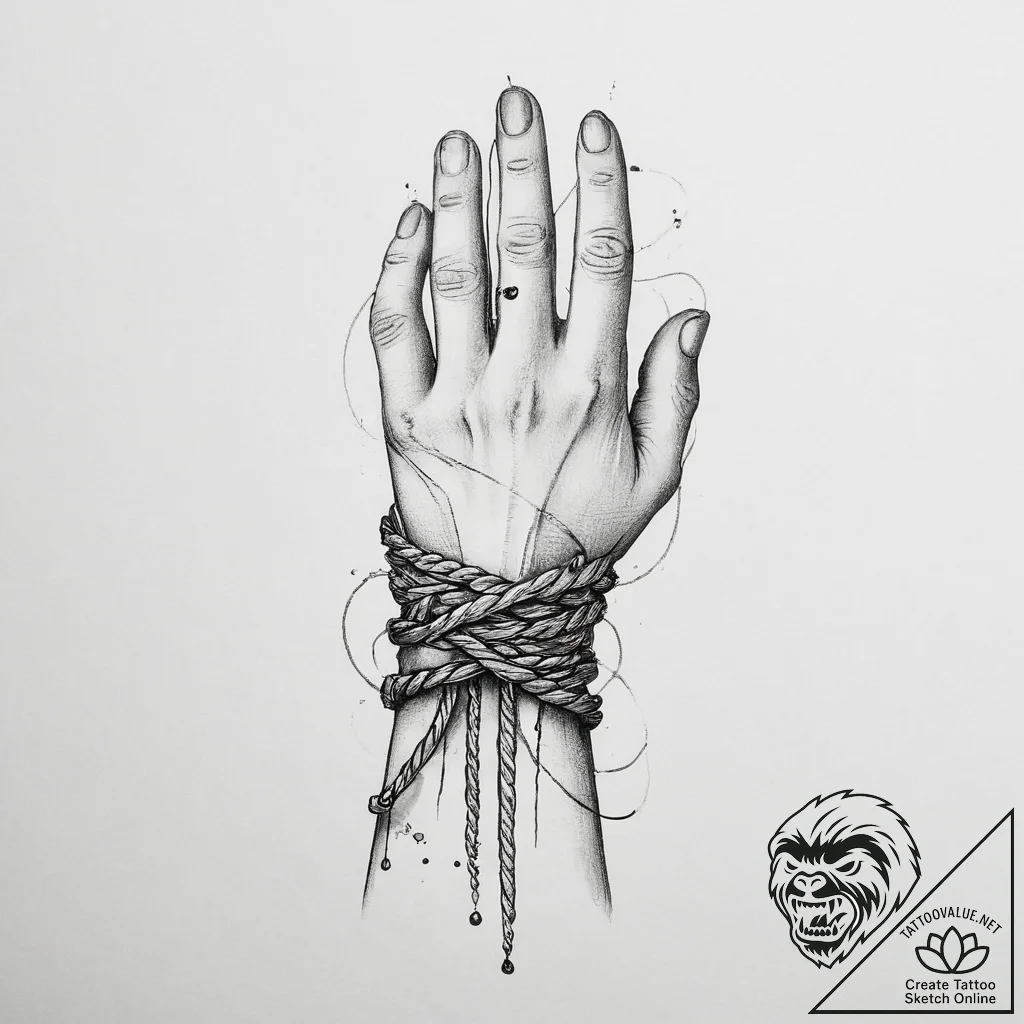Tattoo sketch hands with a rope, concept art... - tattoo sketch (№1756689937_0, 01.09.2025 01:25) — tattoovalue.net