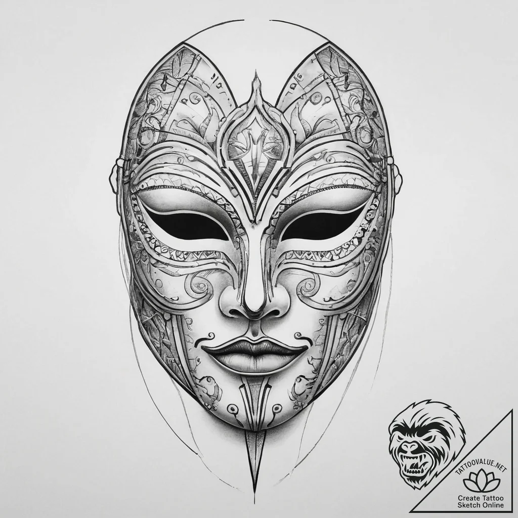 Tattoo sketch mask, concept art for tattoo, b... - tattoo sketch (№1756690135_0, 01.09.2025 01:28) — tattoovalue.net